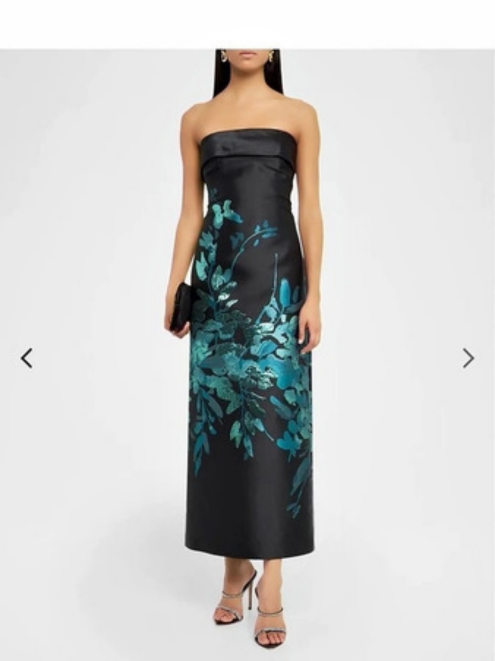 Aidan Mattox Strapless Floral Jacquard Column Gown Black & Blue
